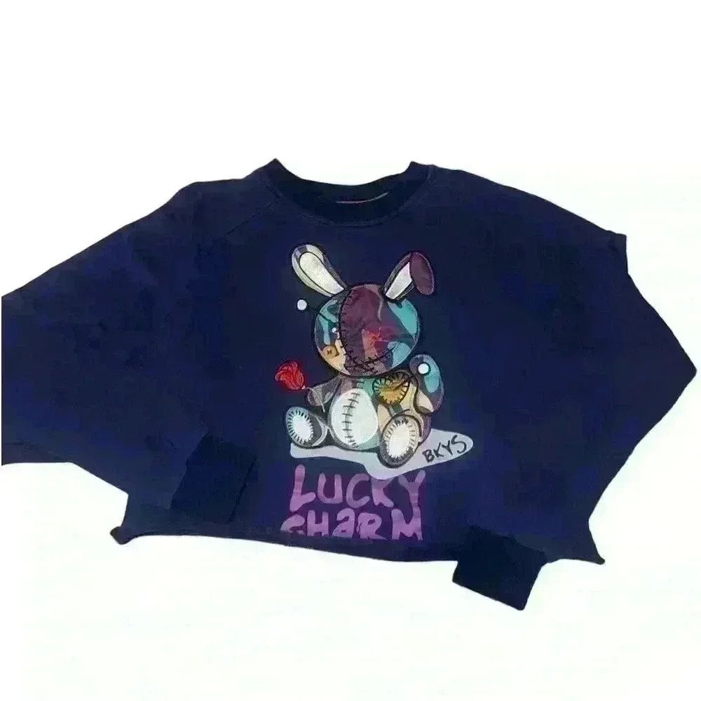 Embroidered & Textured Lucky Charm Crop Top